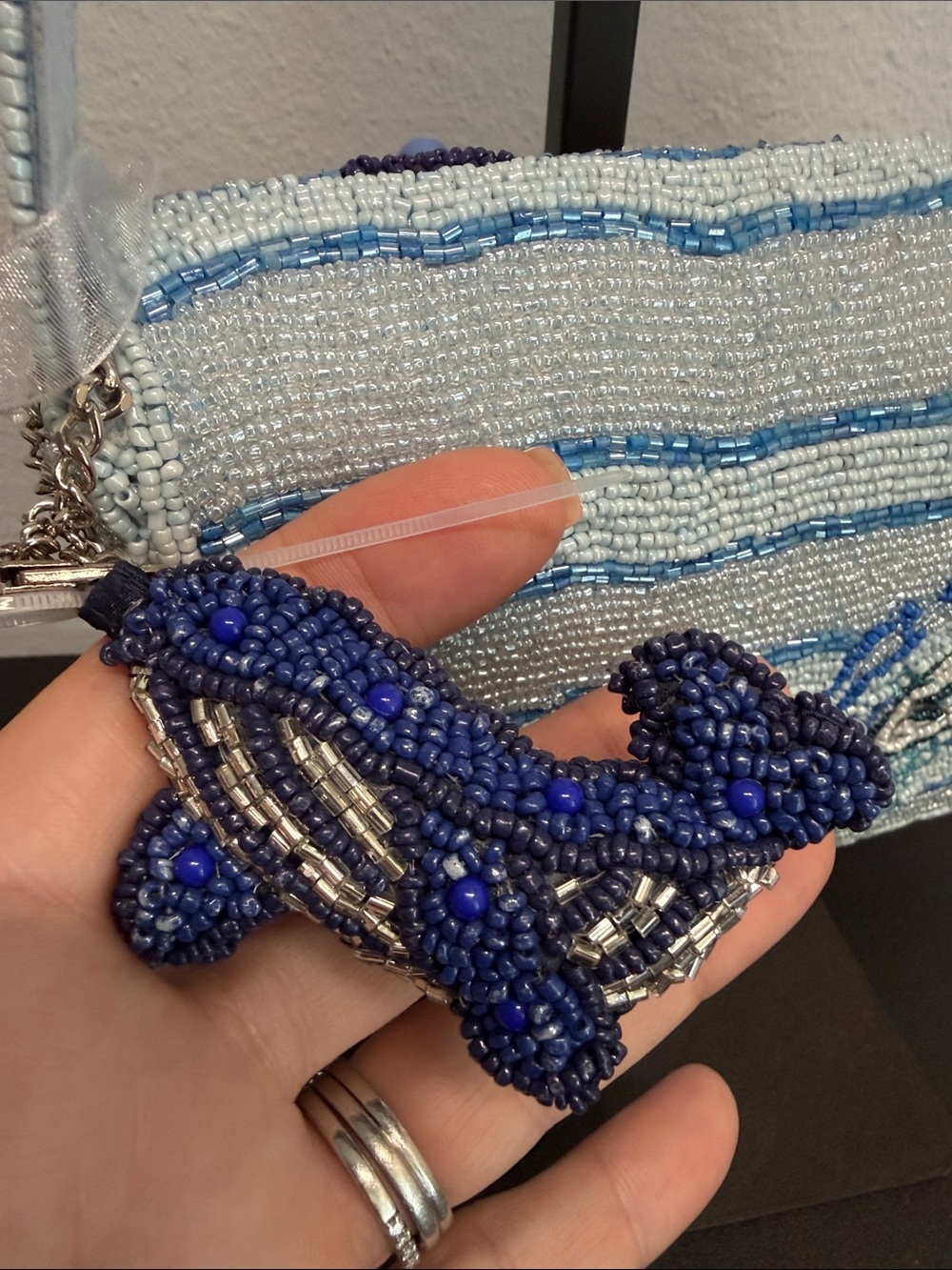 Handcrafted In India | Beaded Whale / Crab Ocean Motif w/ Matching Bag Charm - Picture 6 of 14